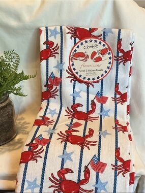 Patriotic Americana Crab Kitchen Towels.
Set of 2
